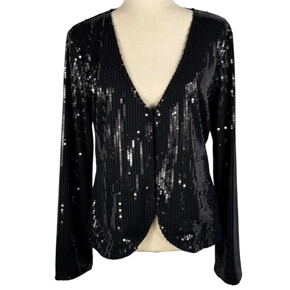 Tulle Black Sequined Lined Blazer Size Large